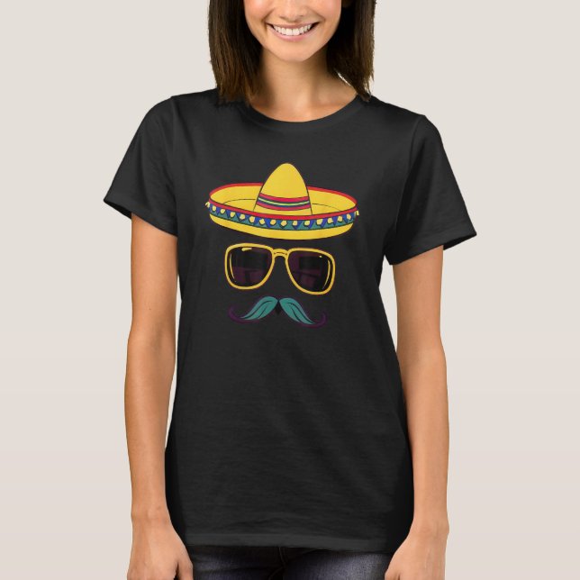 Camiseta Cinco De Mayo Mexican Sombrero Face Sunglasses 3 (Frente)