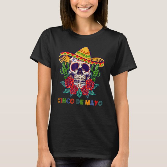 Camiseta Cinco De Mayo Mexicano Cross Sunglass Skull Musta (Frente)