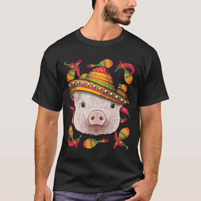 Camiseta Cinco de Mayo Pig Sombrero Mexicano Pig Fiesta Par (Frente)