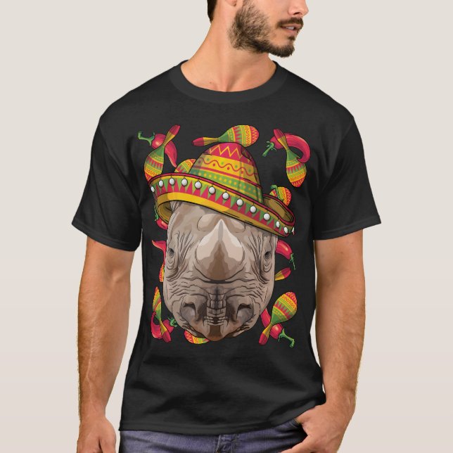 Camiseta Cinco de Mayo Rhinoceros Sombrero Rinoceronte Mexi (Frente)