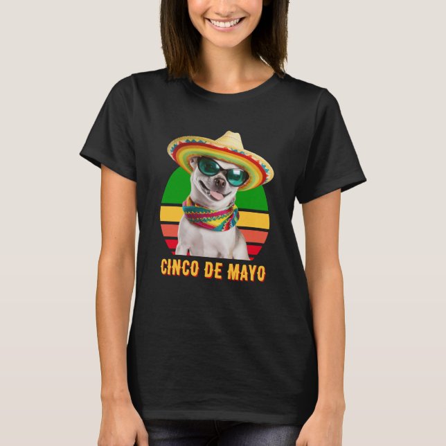 Camiseta Cinco De Mayo Sombrero Chihuahua com Óculos De Sol (Frente)