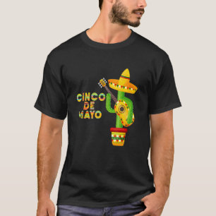 Camiseta Cinco De Mayo Sombrero Mexicano E Cacto Guitarra