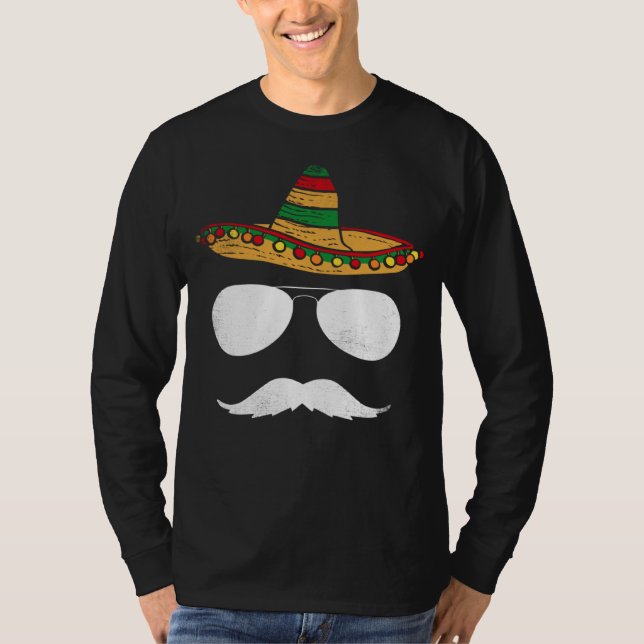 Camiseta Cinco De Mayo Sombrero Mustache Face Sunglasses Me (Frente)