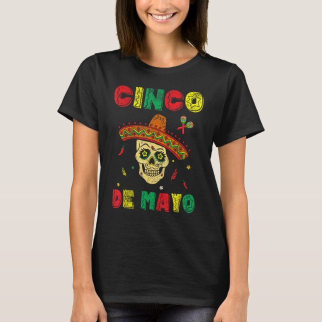 Camiseta Cinco De Mayo Sombrero Skull Mexican Fiesta Women  (Frente)