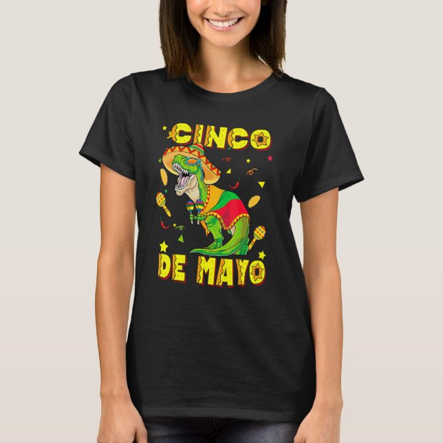 Camiseta Cinco De Mayo Sombrero Tacossauro T-Rex Dinossaur  (Frente)