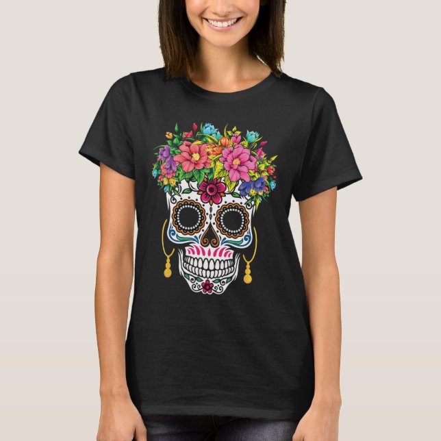 Camiseta Cinco de Mayo Sugar Skull Dia De Los Muertos Day O (Frente)