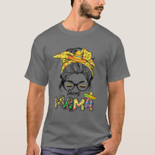 Camiseta Cinco de Mayo Taco Mama Messy Bun Hair Da Mãe