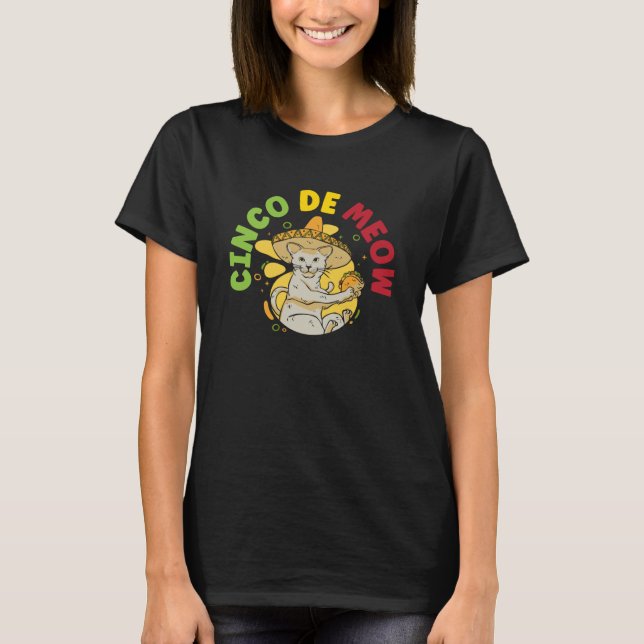 Camiseta Cinco de Meow Cat México Orgulho Mexicano Cinco De (Frente)