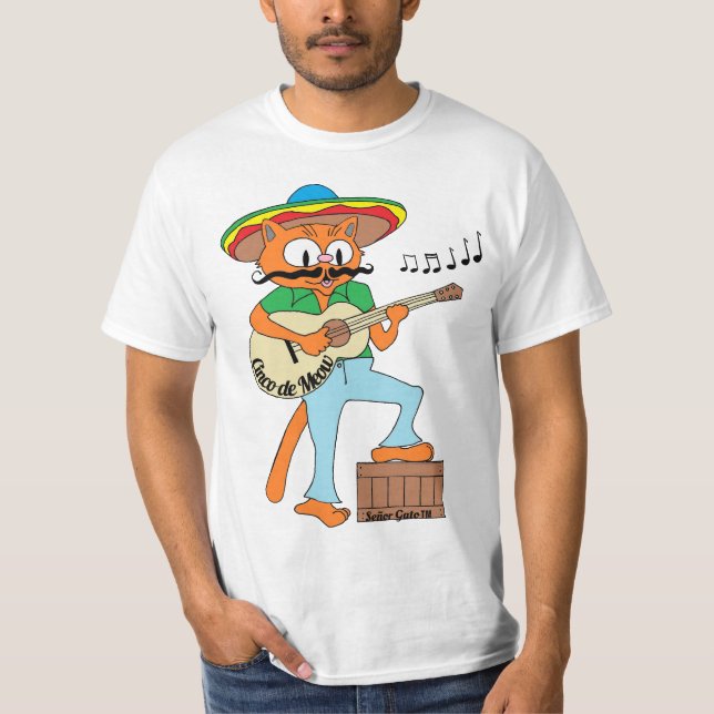Camiseta "Cinco de Meow" Cinco de Mayo - Gato de Cartoon me (Frente)