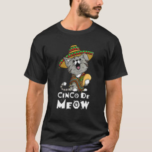 Camiseta Cinco De Meow Com Gato Sorridente Taco E Sombrero