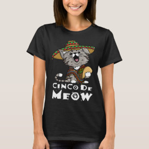 Camiseta Cinco De Meow com Smiling Cat Taco e Sombrero