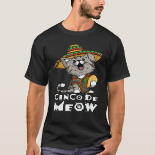 Camiseta Cinco De Meow Com Taco De Gato Sorridente E Sombre