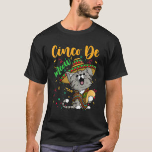 Camiseta Cinco De Meow Com Taco De Gato Sorridente E Sombre
