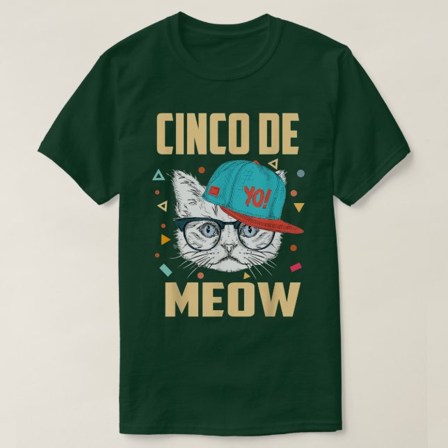 Camiseta Cinco De Meow Legal Cat Veste Chapéu Cinco De Mayo (Frente do Design)