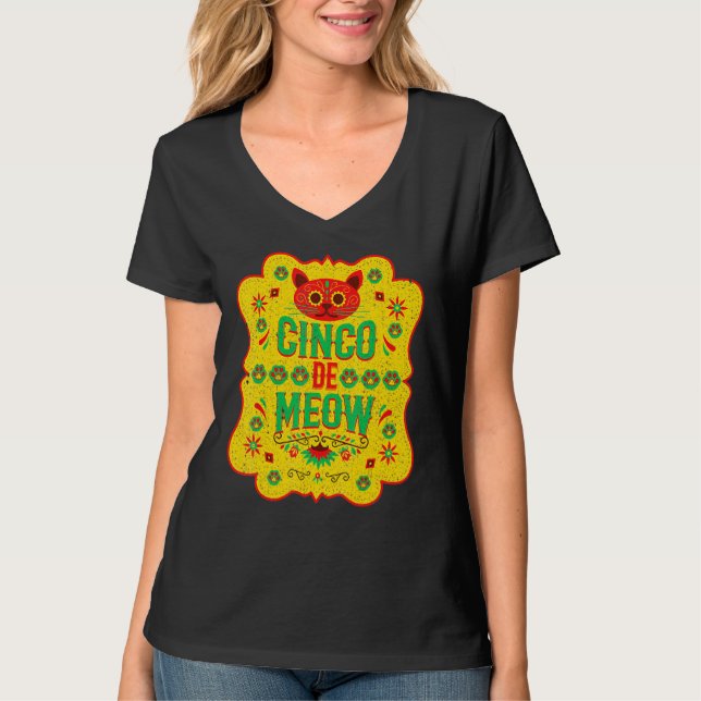 Camiseta Cinco De Meow Mayo Floral Cute Cat Mexican Fiesta  (Frente)