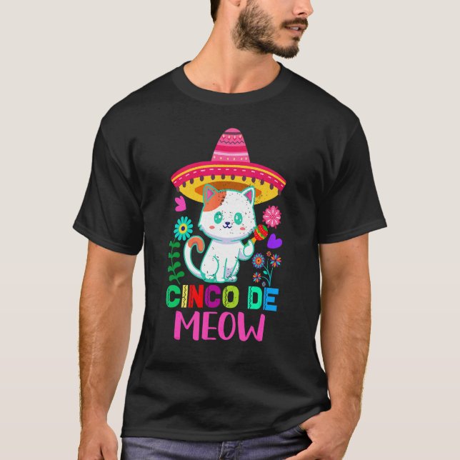 Camiseta Cinco De Meow Vintage Gato Mexicano Cugado (Frente)