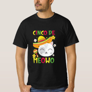 Camiseta Cinco De Meowo, gato mexicano colorido e brincalhã