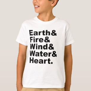 Camiseta Cinco elementos   Terra Incêndio Água e Coraçã
