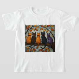Camiseta Cinco Gatos em um Galho de Árvore Estilo Vidro Col