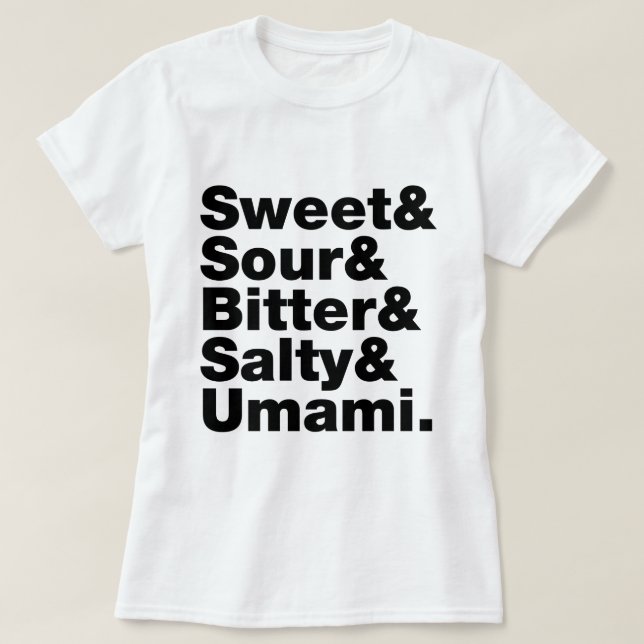 Camiseta Cinco gostos básicos (Frente do Design)