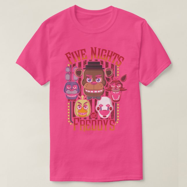 Camiseta Cinco Noites Em Freddys Pizzeria MultiCharacter (Frente do Design)