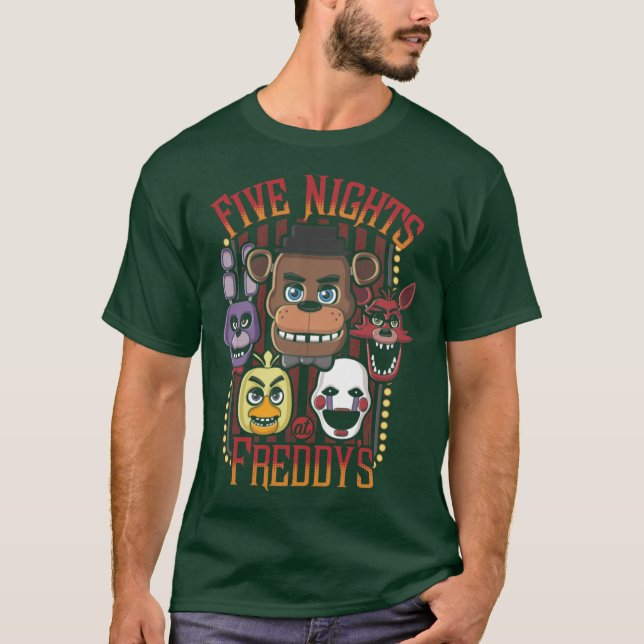Camiseta Cinco Noites Na Pizzaria Freddys MultiPersonagem (Frente)