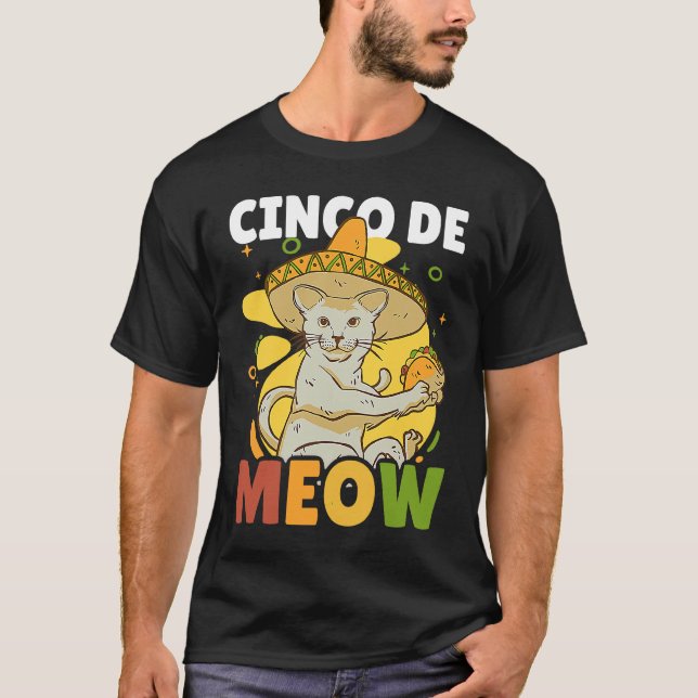Camiseta Cinco o Meow com Gato para Cinco de Mayo (Frente)