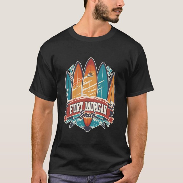 Camiseta Cinco pranchas de surfe Fort Morgan Beach Al (Frente)