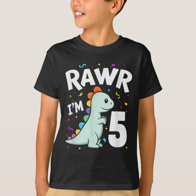 Camiseta Cinco Rawr Im 5 Anos De Idade, 5 De Dinossauro T-r (Frente)