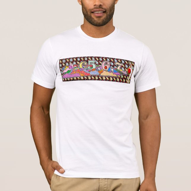 Camiseta cinco seis sete aumentam seus braços para o (Frente)