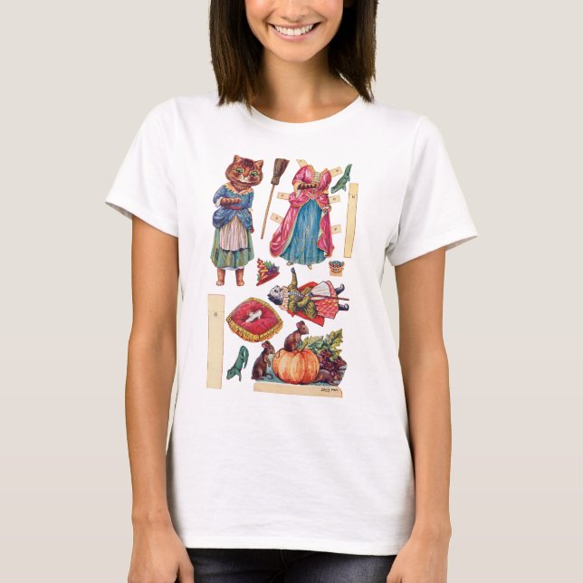 Camiseta Cinderela, Boneca de Papel, Louis Wain (Frente)