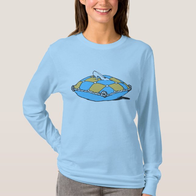 Camiseta Cinderela Slipper no Travesseiro Teal Laranja (Frente)