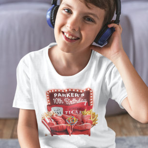 Camiseta Cinema Noturno Aniversário Vermelho Sofá Personali