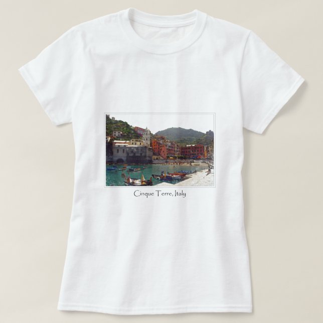 Camiseta Cinque Terre Itália na Riviera italiana (Frente do Design)