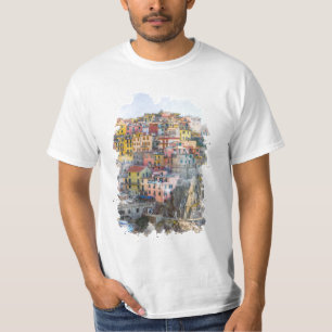 Camiseta Cinque Terre Watercolor Art