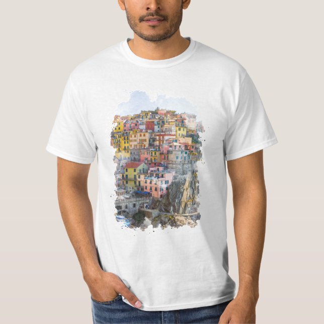 Camiseta Cinque Terre Watercolor Art (Frente)