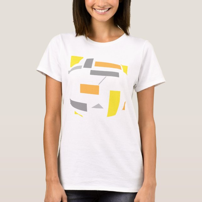 Camiseta Cinza Abstrato de Formas Geométricas de Oval de  L (Frente)