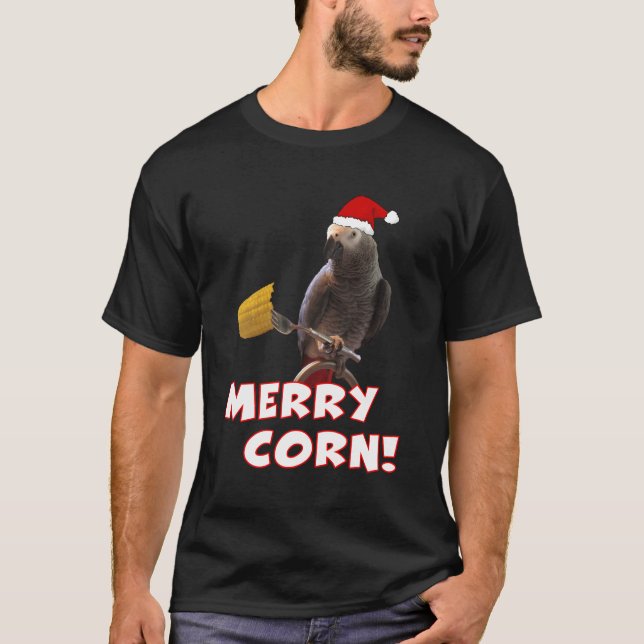 Camiseta Cinza Africana Papagaio Feliz de Natal Milho Longo (Frente)