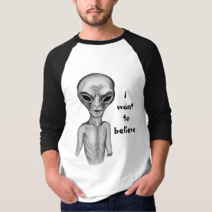 Camiseta Cinza Alienígena, quero acreditar