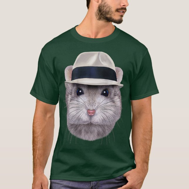 Camiseta Cinza anã Hamster vestindo Fedora Hat (Frente)