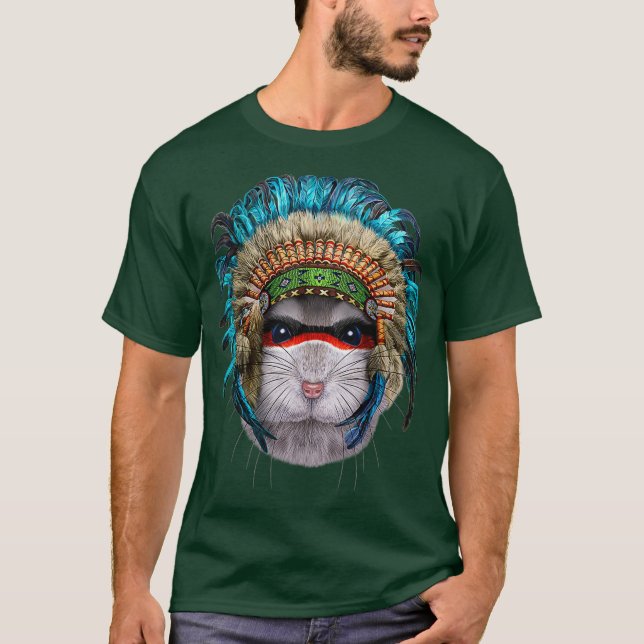 Camiseta Cinza anã Hamster vestindo nativo americano (Frente)