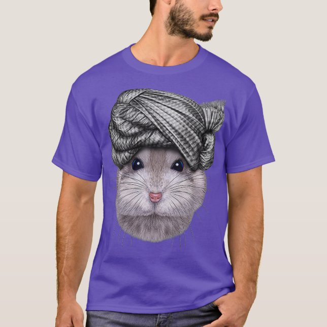 Camiseta Cinza anã Hamster vestindo trama na cabeça de Turb (Frente)