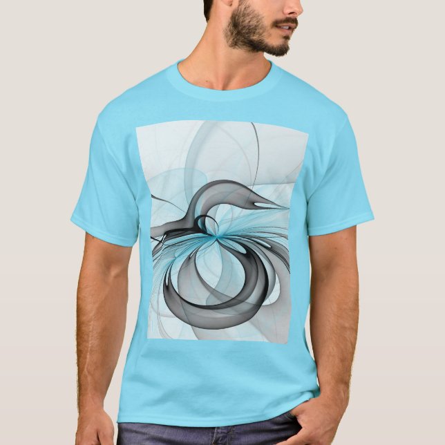 Camiseta Cinza Antracite Arte Fractal Azul Moderna (Frente)