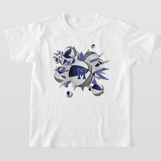Camiseta cinza azul da menina cestos estrelas monograma (Postura )