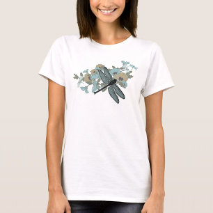 Camiseta Cinza Azul Floral Na moda