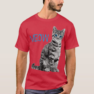 Camiseta Cinza Azul-Gato Motivo Adora Gatos