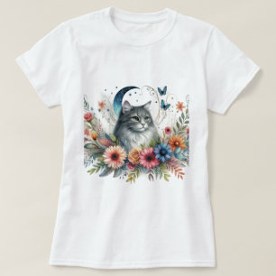 Camiseta Cinza Blue Butterfly Floral