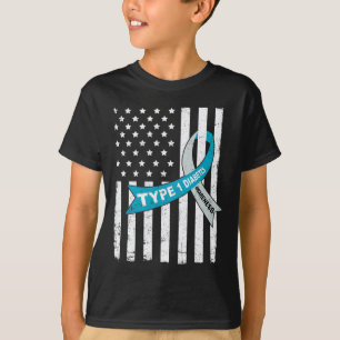 Camiseta Cinza Blue Ribbon American Flag Tipo 1 Diabetes Aw