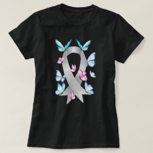 Camiseta Cinza borboleta Sensibilização do Cancer do cérebr