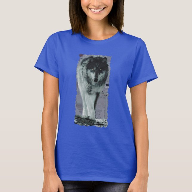 Camiseta Cinza Branca Wolf Wildlife Art (Frente)